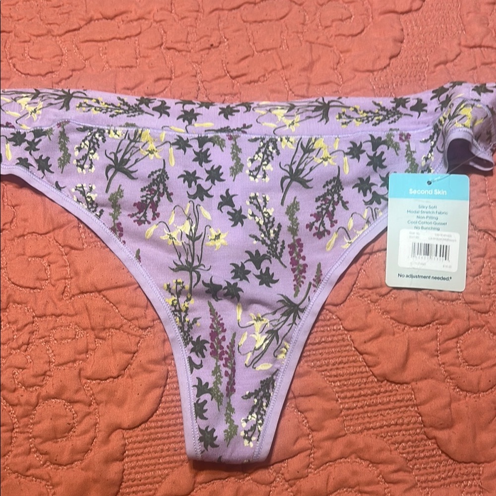Tommy John Second Skin Floral Purple Thong Panty